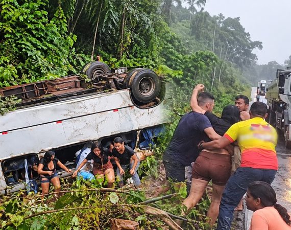 URGENTE: Ônibus sai da pista e cai em ribanceira na BR-174, no Amazonas