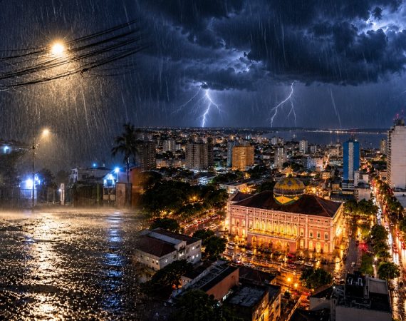 Chuva forte atinge bairros de Manaus e ameniza calor após dias de fumaça